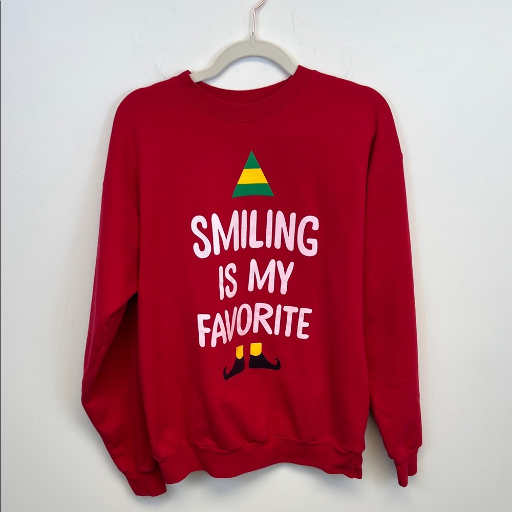 Hanes Unixex Red Buddy the Elf Sweatshirt Smiling is my favorite Size M